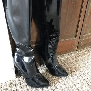 Ellie thigh high patent leather boots. Size 7